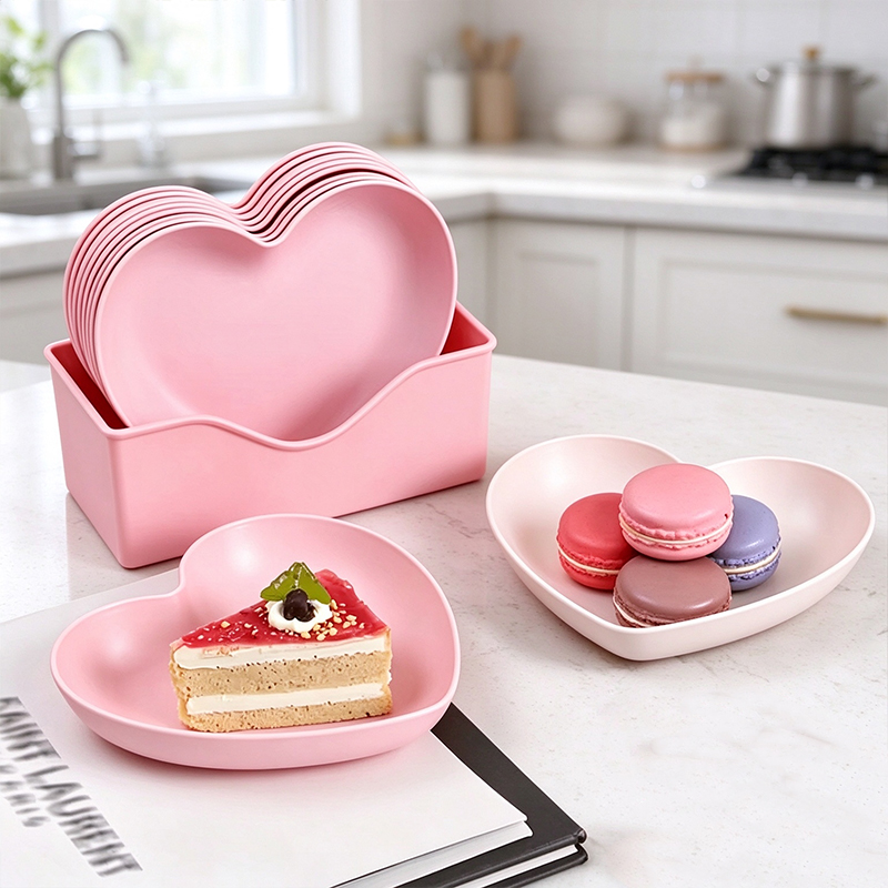 6Pcs Heart Shaped Plates Set w - Reusable Straw ulasan dan harga