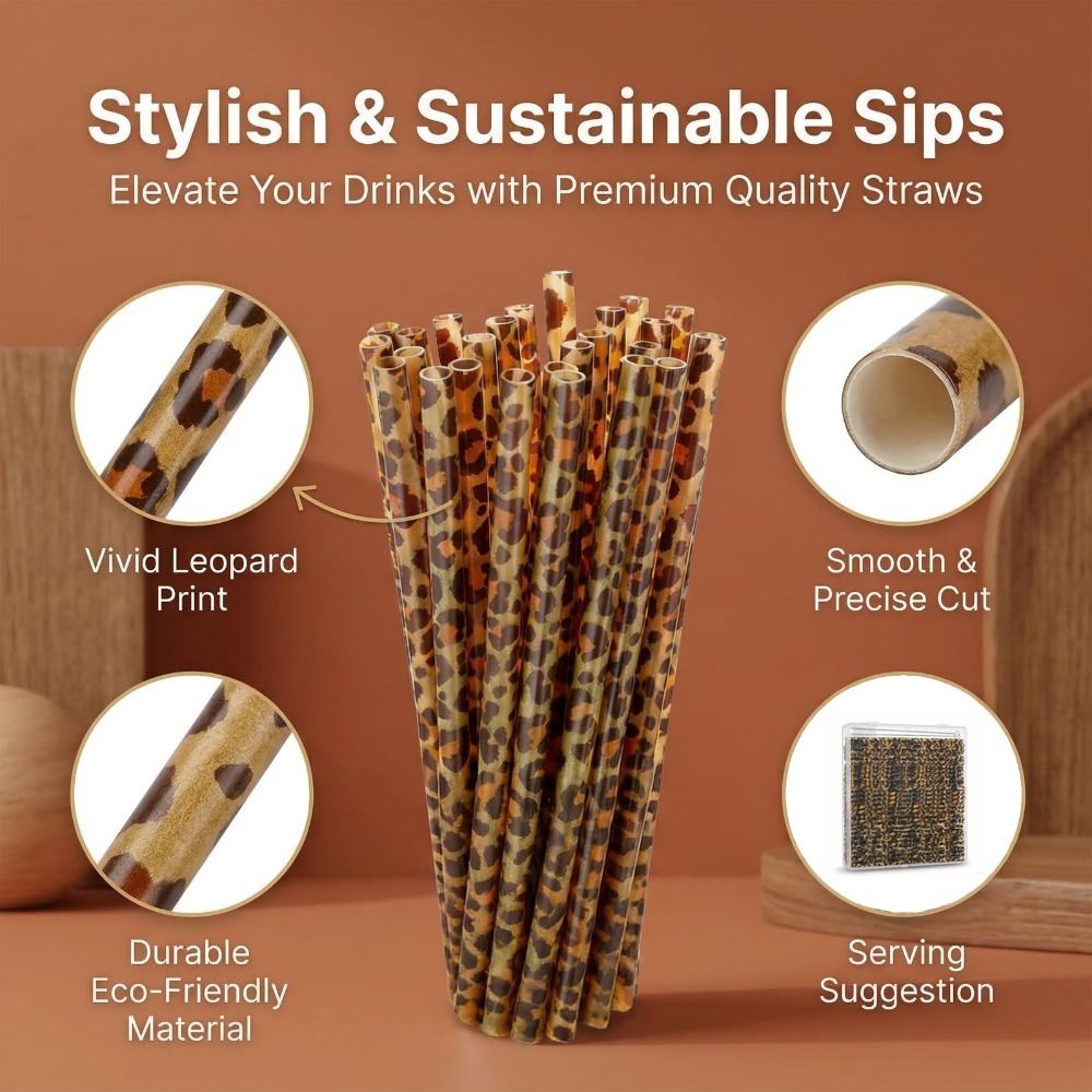 Trendy Leopard Print Drinking  - Reusable Straw ulasan dan harga