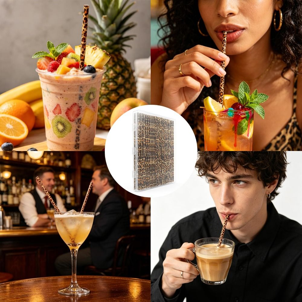Trendy Leopard Print Drinking  - Reusable Straw ulasan dan harga
