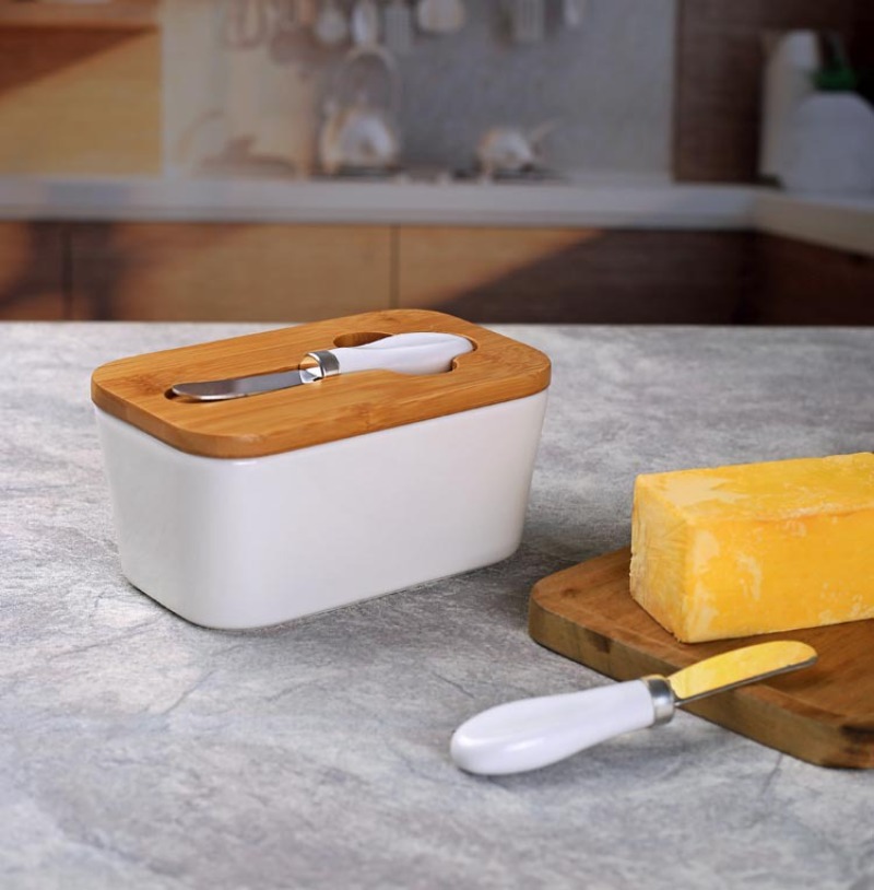 Simple Ceramic Butter Dish wit - Bamboo Cutlery ulasan dan harga