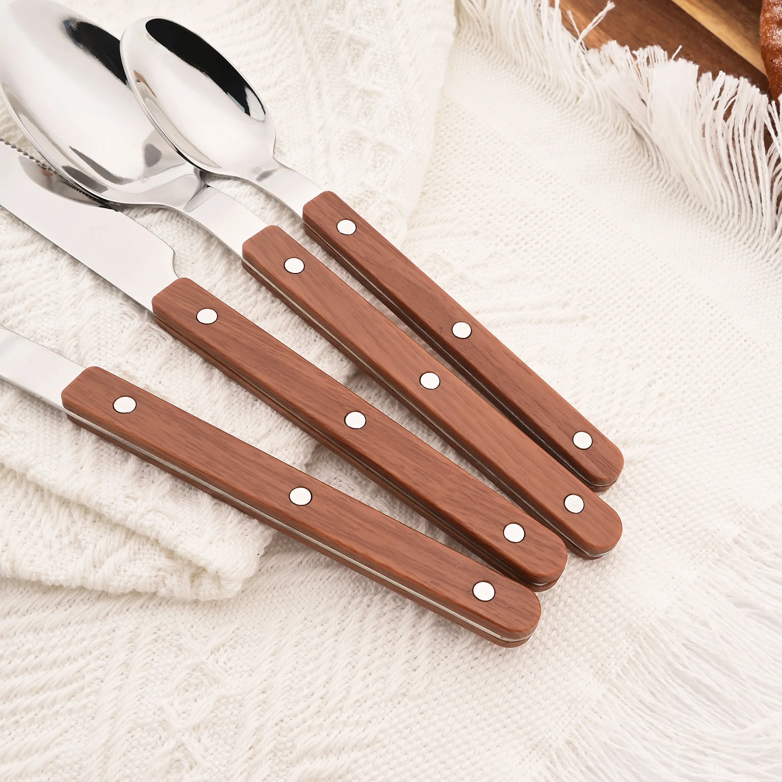 5/20Pcs Imitative Wood Silver  - Bamboo Cutlery ulasan dan harga